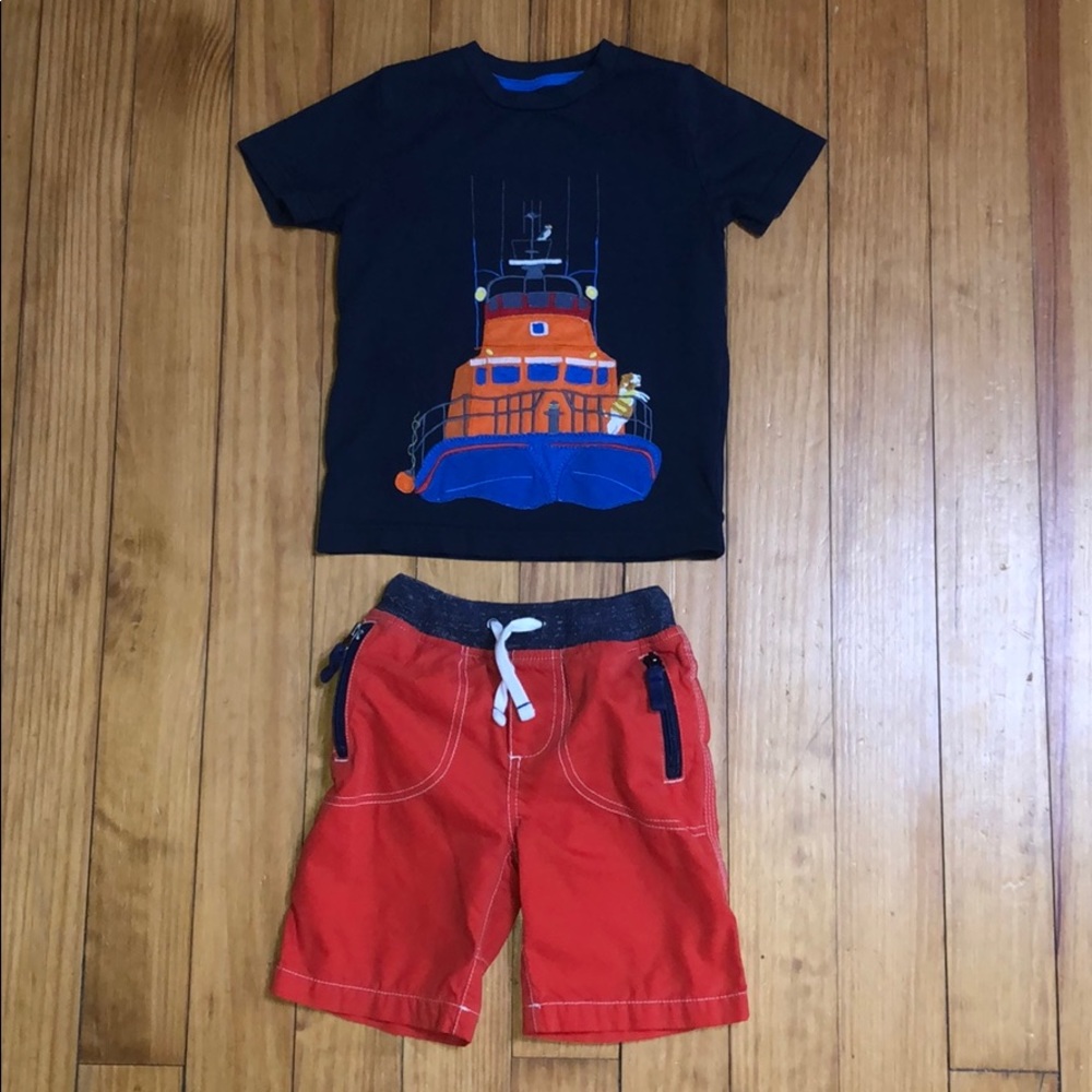MINI BODEN BABY BOY SET TEE SHORTS LN 3-4
